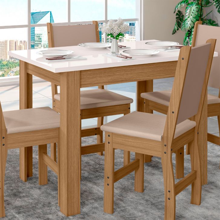 [OUTLET] Mesa de Jantar Retangular com Tampo MDP Bellagio Carvalho e Off White 108 cm