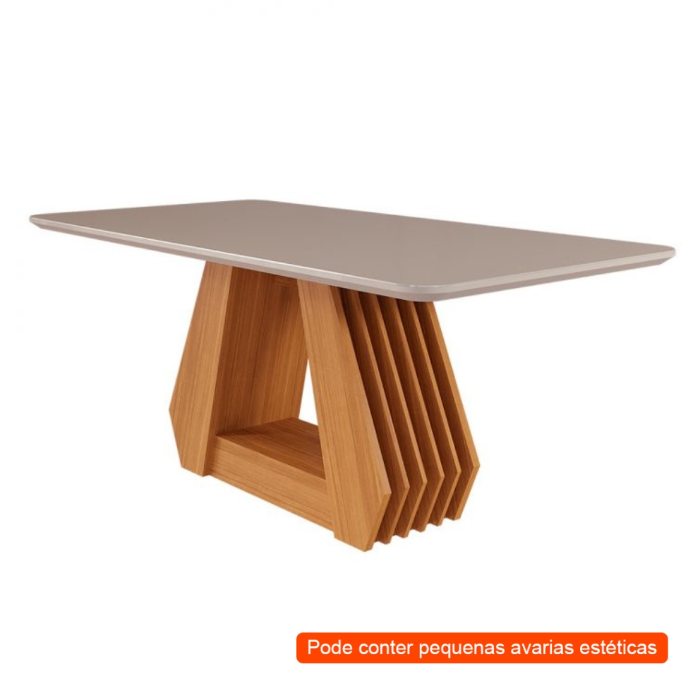 [OUTLET] Mesa de Jantar Retangular com Tampo de Vidro Agata Off White e Nature 180 cm