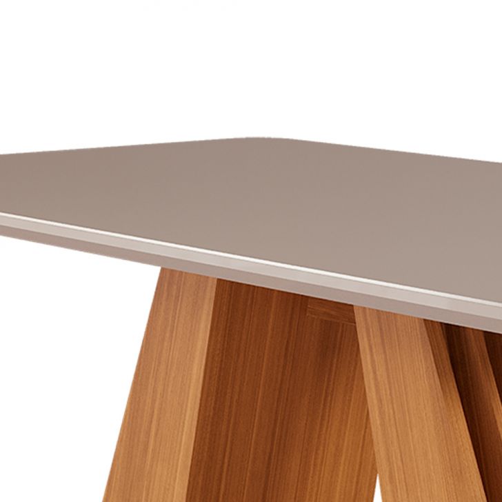 [OUTLET] Mesa de Jantar Retangular com Tampo de Vidro Agata Off White e Nature 180 cm