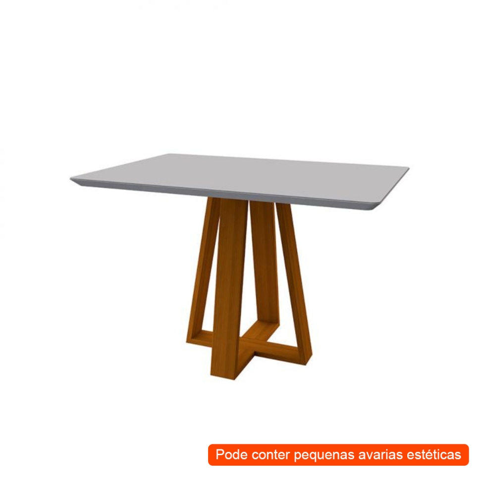 [OUTLET] Mesa de Jantar Retangular com Tampo de Vidro Lectus Off White e Ype 120 cm