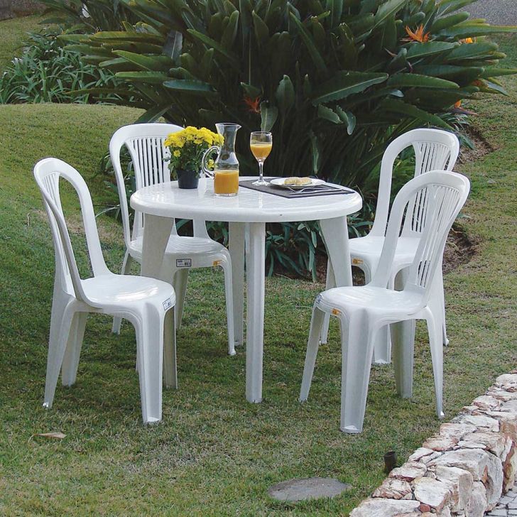 [OUTLET] Mesa de Plástico Redonda Desmotável Telma Branca
