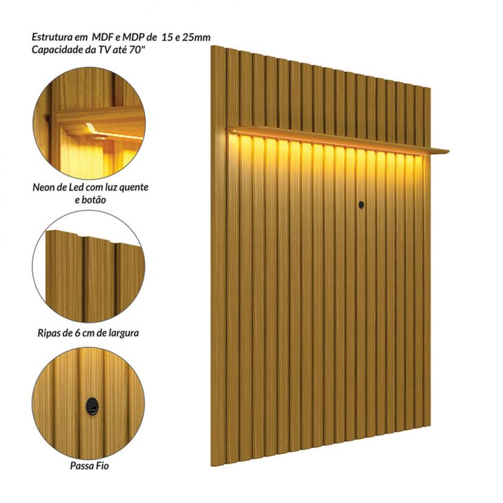 [OUTLET] Painel para TV até 70 polegadas Alanis com LED Cedro