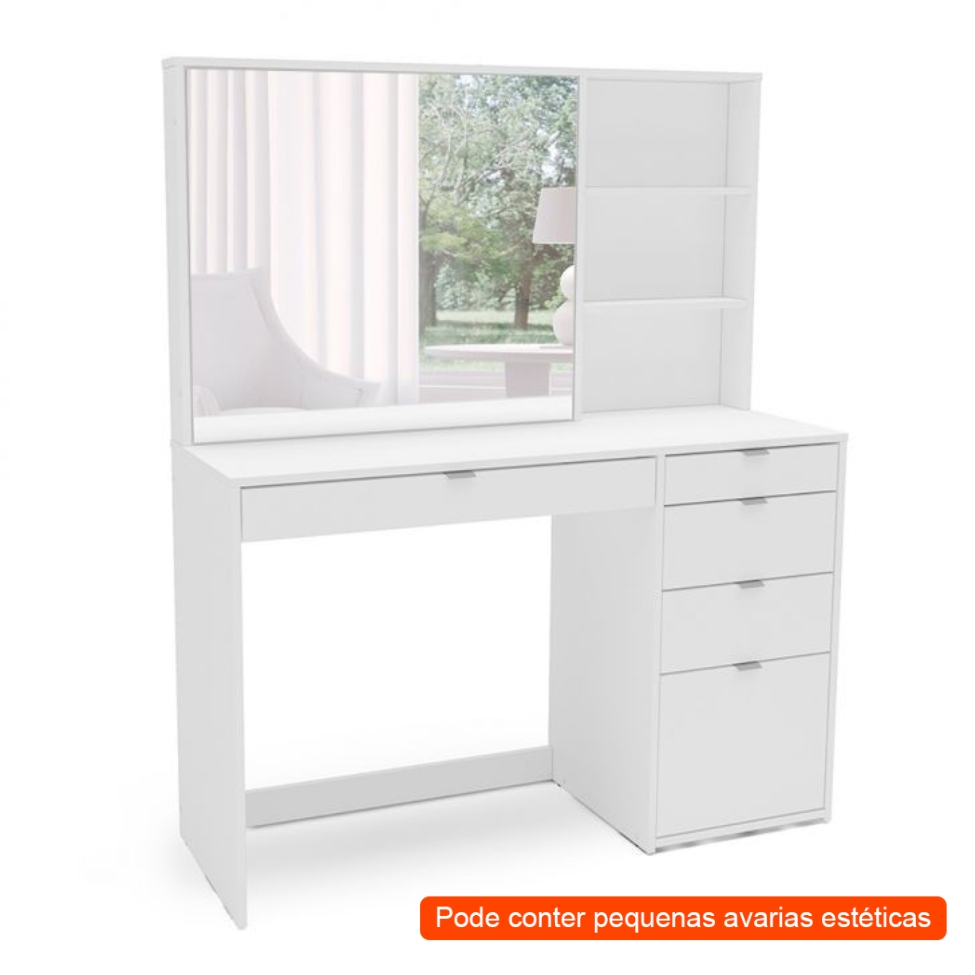 [OUTLET] Penteadeira com Espelho Blum 5 Gavetas Branca