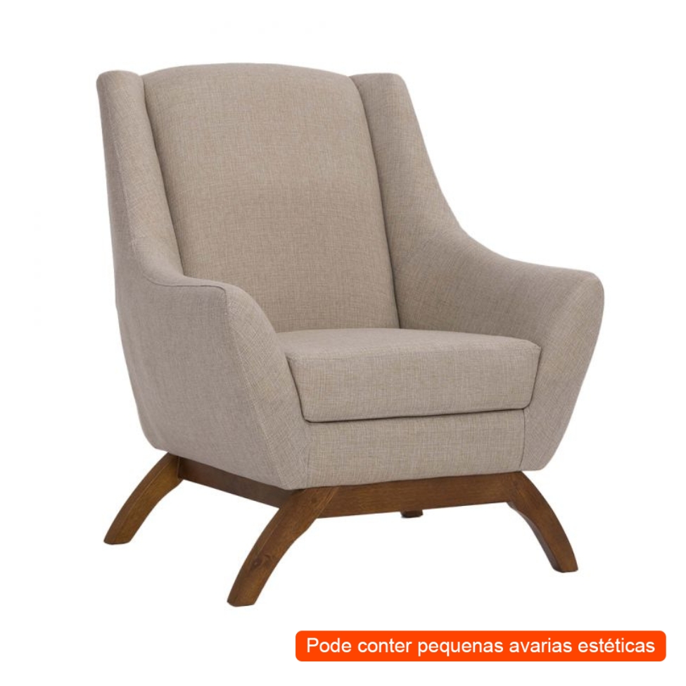 [OUTLET] Poltrona Juliet Linho Mescla Bege e Madeira