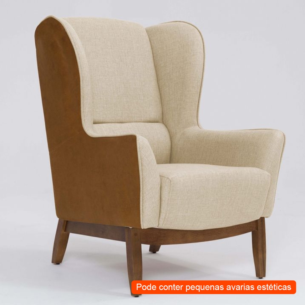 [OUTLET] Poltrona Milena Revestimento Sintético Terracota e Linho Marfim