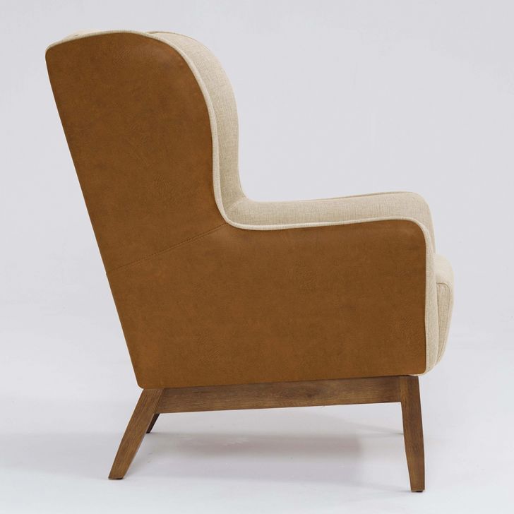 [OUTLET] Poltrona Milena Revestimento Sintético Terracota e Linho Marfim