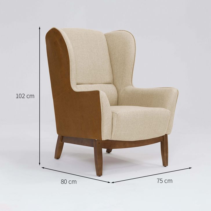 [OUTLET] Poltrona Milena Revestimento Sintético Terracota e Linho Marfim