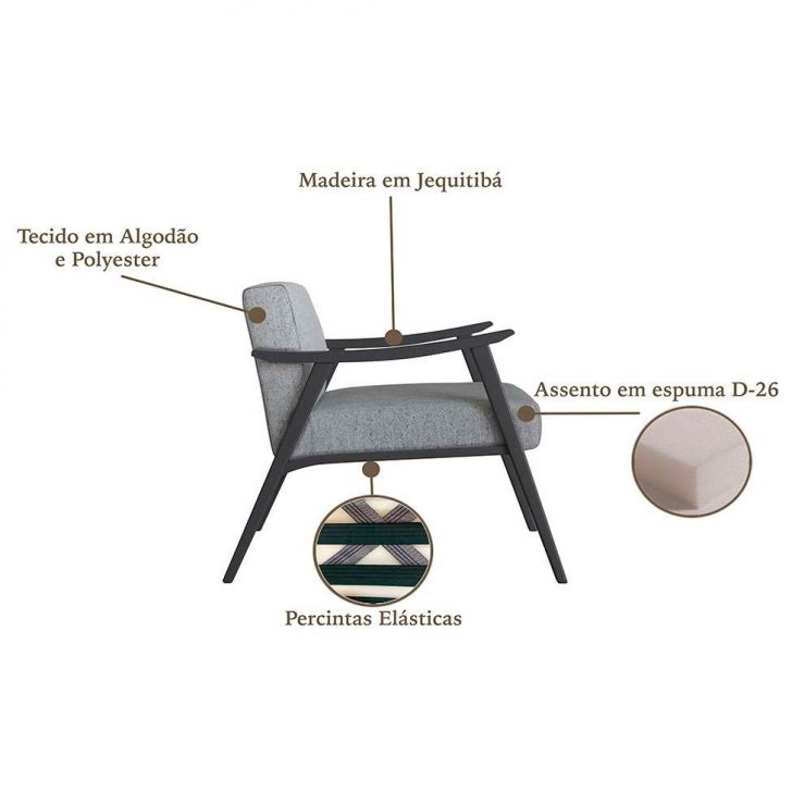 [OUTLET] Poltrona Ravena Algodão Cinza e Preta