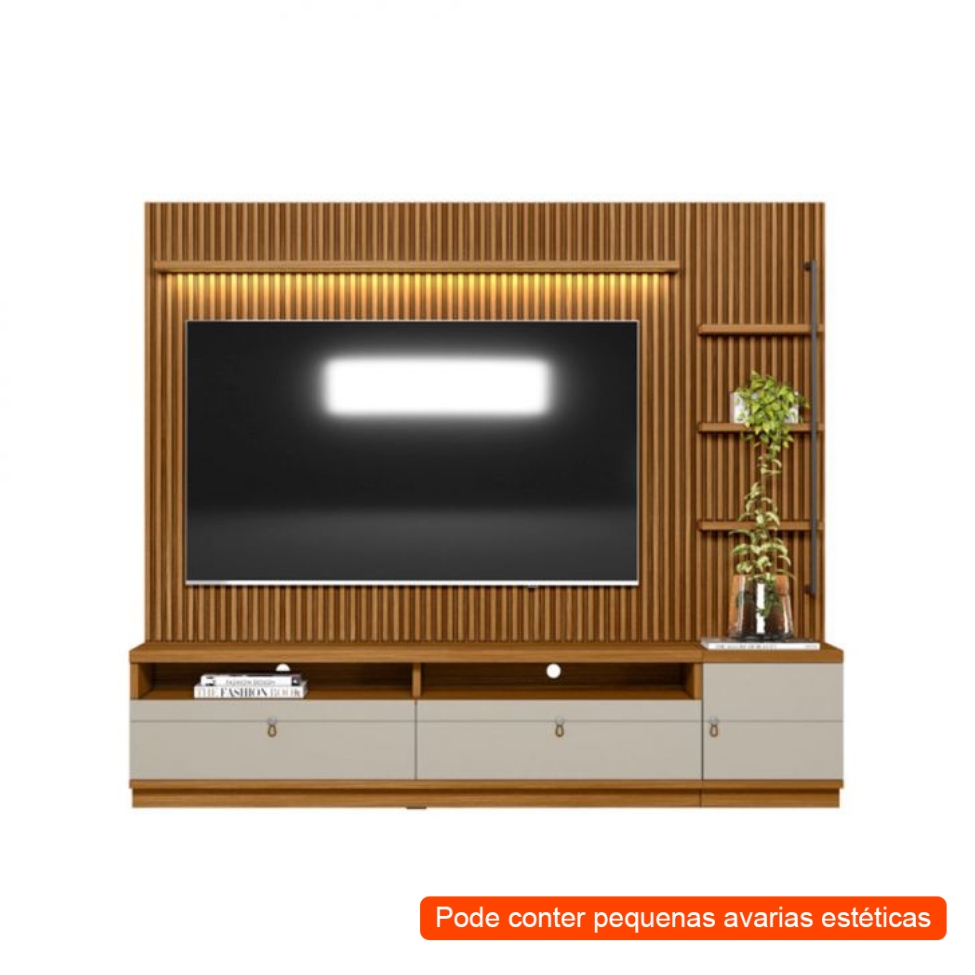 [OUTLET] Rack com Painel para TV até 75 Polegadas Ouro Preto 1 PT 2 GV Nature e Off White