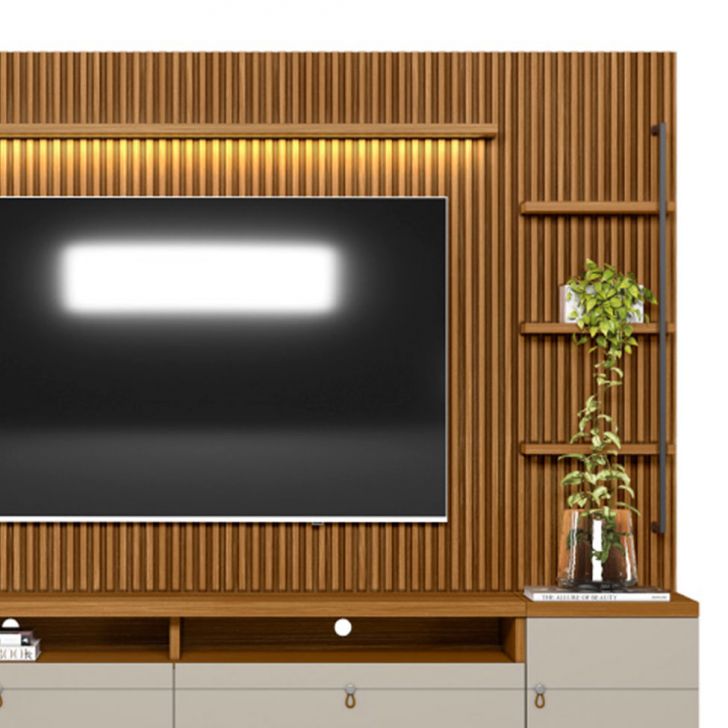 [OUTLET] Rack com Painel para TV até 75 Polegadas Ouro Preto 1 PT 2 GV Nature e Off White