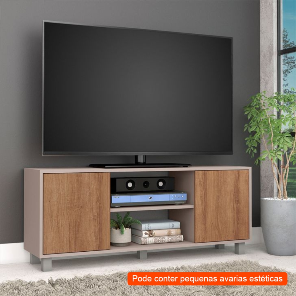 [OUTLET] Rack para TV até 50 Polegadas Luka 2 PT Fendi e Mel 120 cm