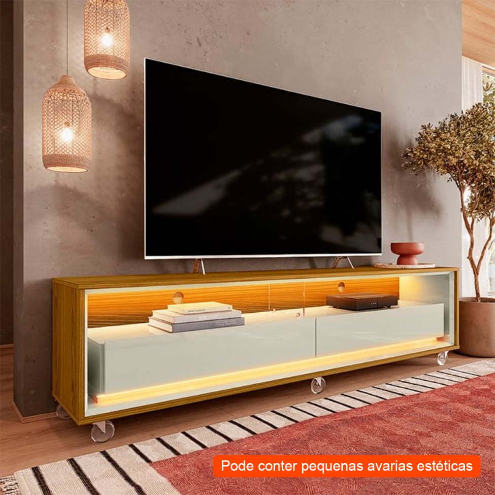 [OUTLET] Rack para TV até 65 Polegadas Andorra com LED 2 GV Cedro e Off White