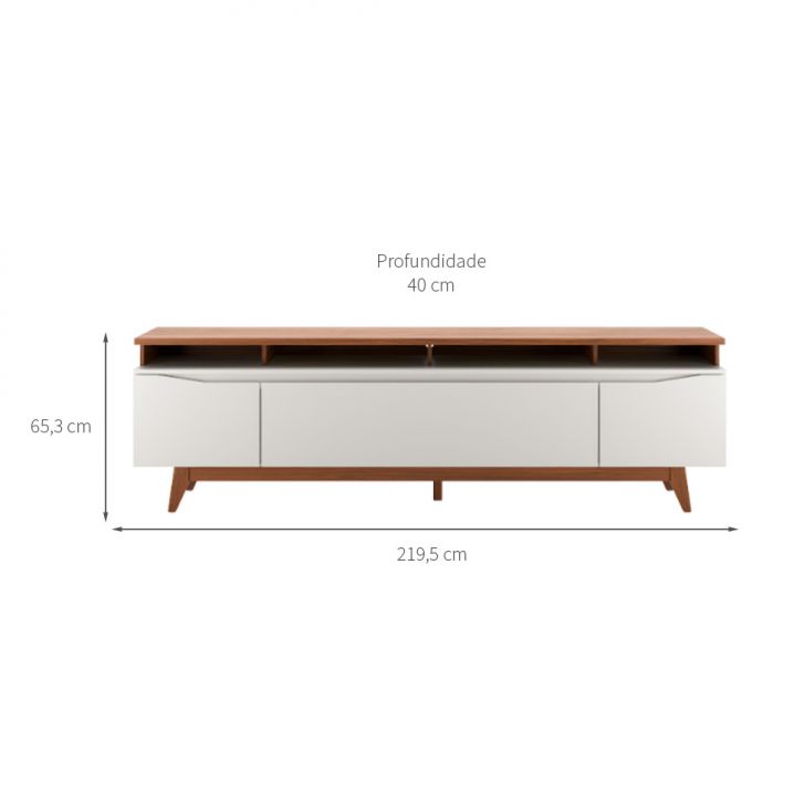 [OUTLET] Rack para TV até 75 Polegadas Flynt 3 PT Off White e Canela 220 cm