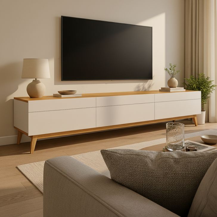 [OUTLET] Rack para TV até 85 Polegadas Mazza 3 Gavetas Branco e Cedro
