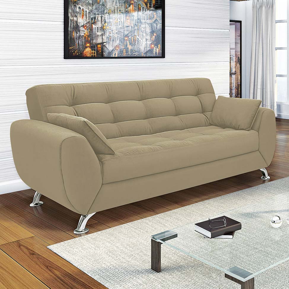 [OUTLET] Sofá 3 Lugares Larissa II Suede Bege