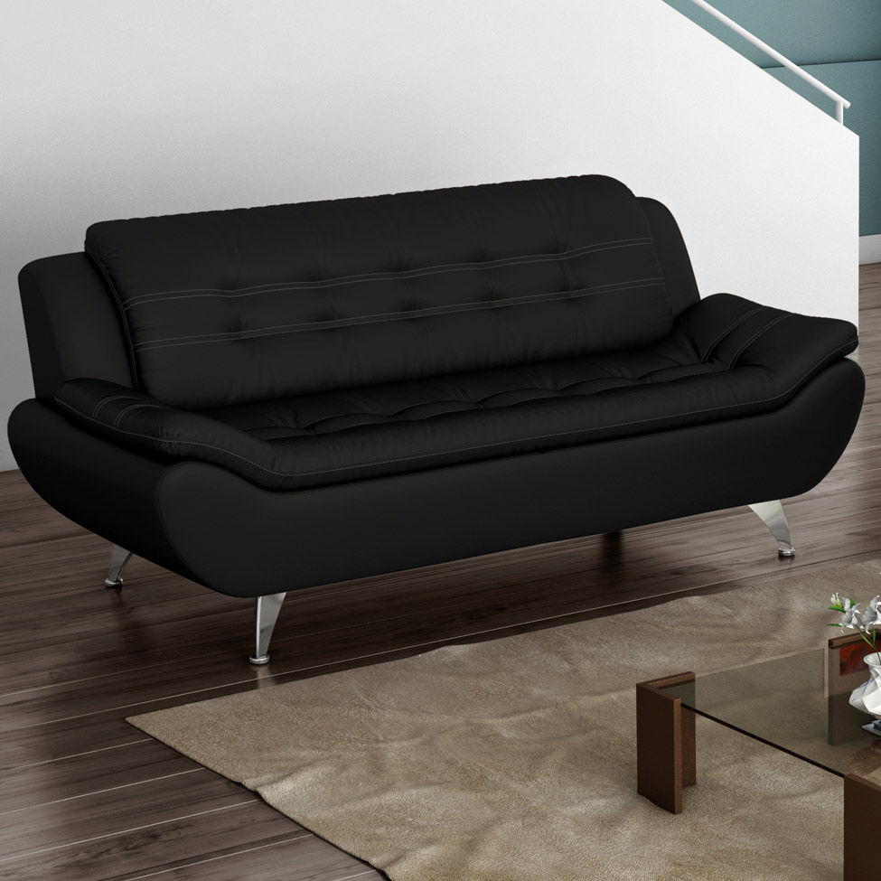 [OUTLET] Sofá 3 Lugares New Passion Couro Sintético Preto