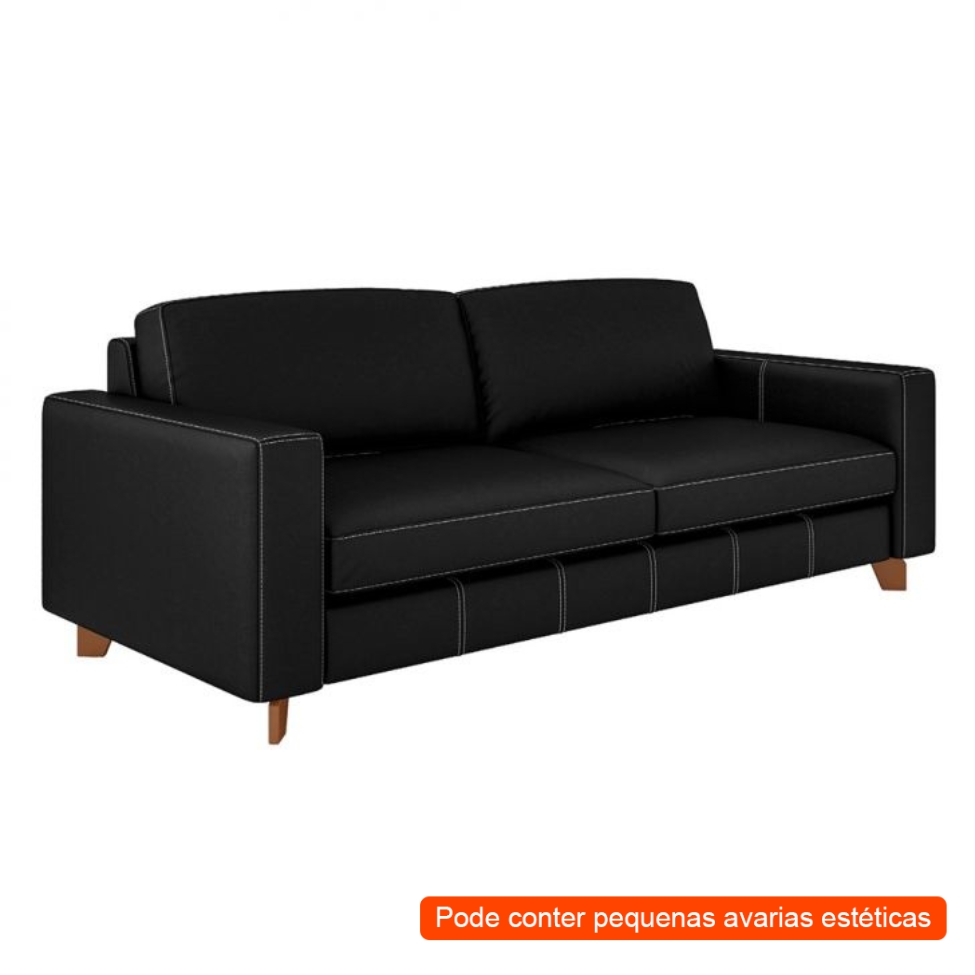 [OUTLET] Sofá 3 Lugares Rússia Couro Preto 240 cm