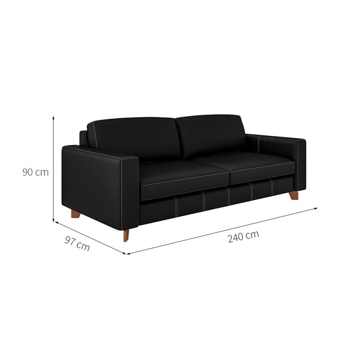 [OUTLET] Sofá 3 Lugares Rússia Couro Preto 240 cm