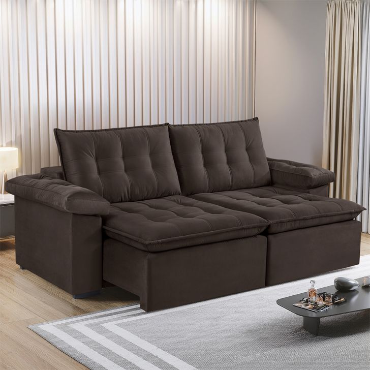 [OUTLET] Sofá 3 Lugares Retrátil Itaguaí Prime Veludo Marrom Escuro