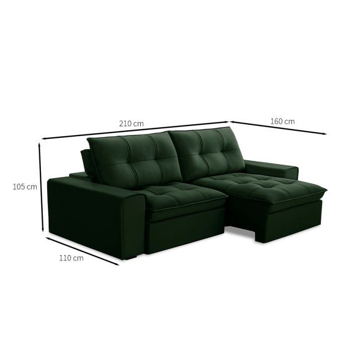 [OUTLET] Sofá 3 Lugares Retrátil e Reclinável Argos Veludo Verde