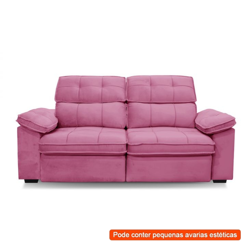 [OUTLET] Sofá 3 Lugares Retrátil e Reclinável Bragança Veludo Joly Rosa