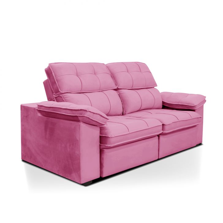 [OUTLET] Sofá 3 Lugares Retrátil e Reclinável Bragança Veludo Joly Rosa