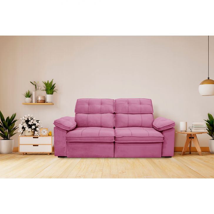 [OUTLET] Sofá 3 Lugares Retrátil e Reclinável Bragança Veludo Joly Rosa