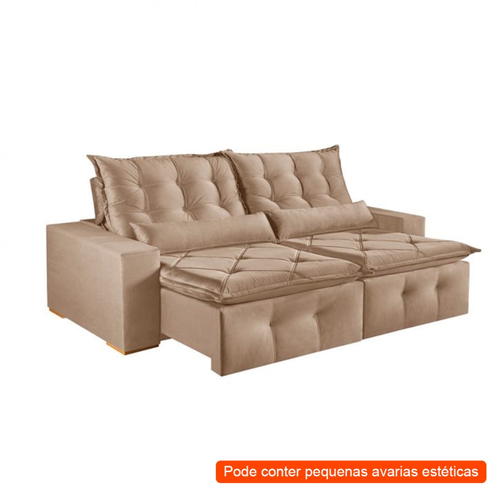 [OUTLET] Sofá 3 Lugares Retrátil e Reclinável França Suede Bege