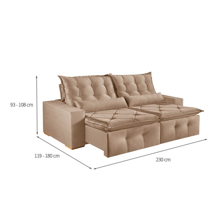 [OUTLET] Sofá 3 Lugares Retrátil e Reclinável França Suede Bege