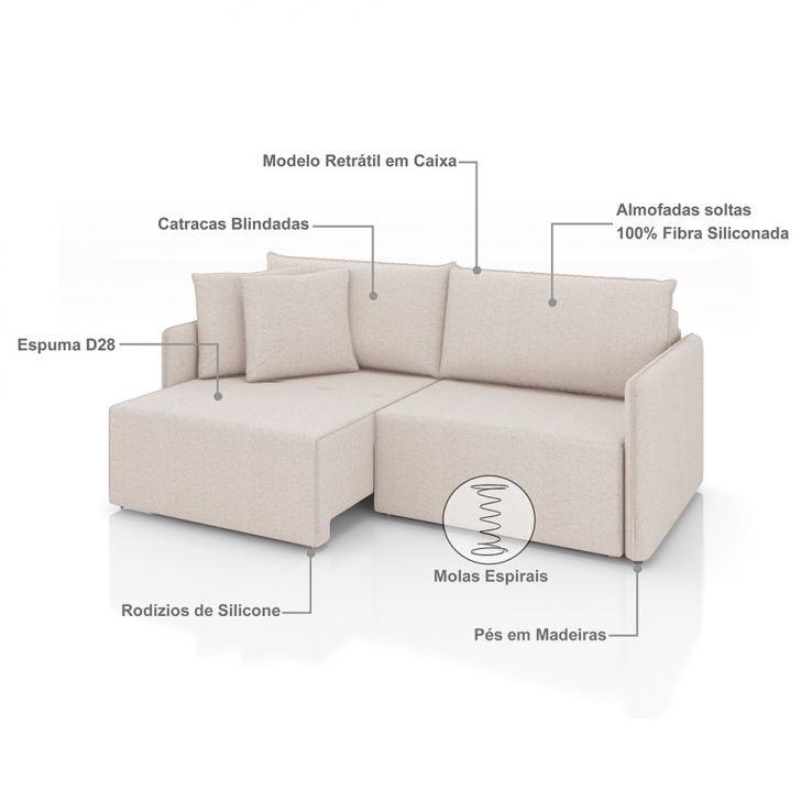 [OUTLET] Sofá 3 Lugares Retrátil e Reclinável Malta Linho Cru 200 cm