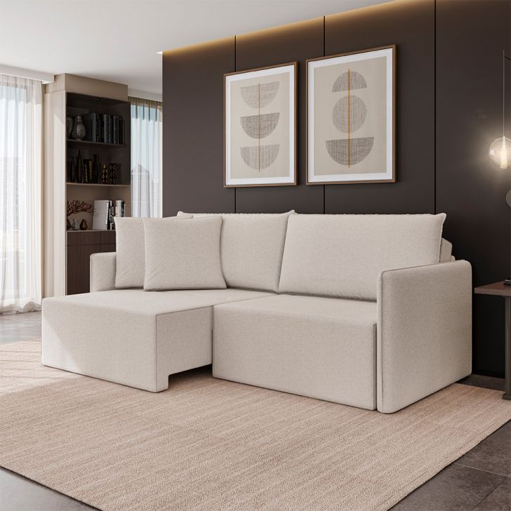 [OUTLET] Sofá 3 Lugares Retrátil e Reclinável Malta Linho Cru 200 cm
