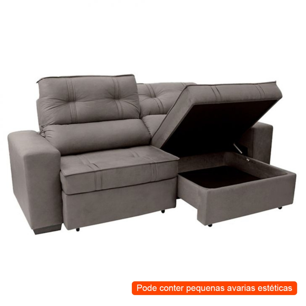 [OUTLET] Sofá 3 Lugares Retrátil e Reclinável com Baú Lottus Suede Castanho