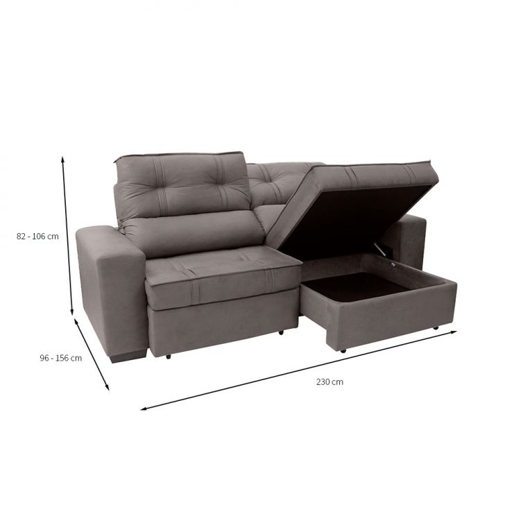 [OUTLET] Sofá 3 Lugares Retrátil e Reclinável com Baú Lottus Suede Castanho
