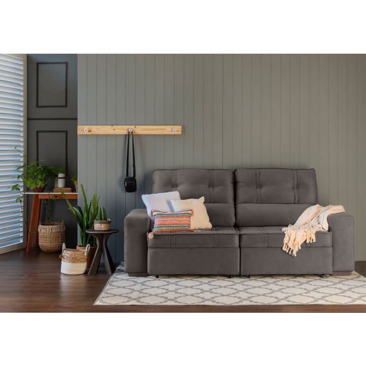 [OUTLET] Sofá 3 Lugares Retrátil e Reclinável com Baú Lottus Suede Castanho