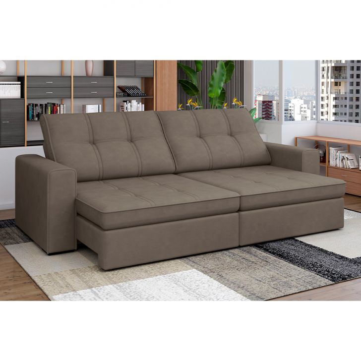 [OUTLET] Sofá 5 Lugares Retrátil e Reclinável Flexforma Versalhes Camurça 290 cm