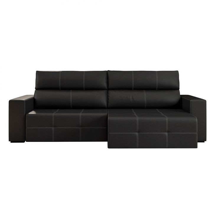 [OUTLET] Sofá 5 Lugares Retrátil e Reclinável Roma Couro Preto 284 cm