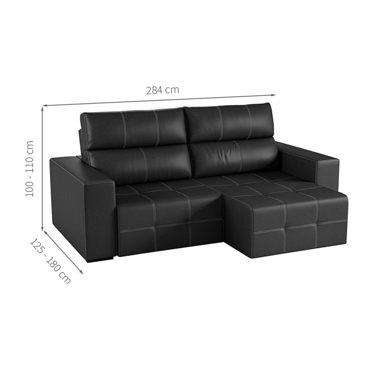 [OUTLET] Sofá 5 Lugares Retrátil e Reclinável Roma Couro Preto 284 cm
