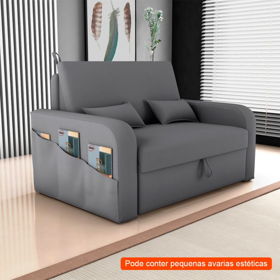 [OUTLET] Sofá-Cama Casal 2 Lugares Lady Dai com Baú Suede Cinza