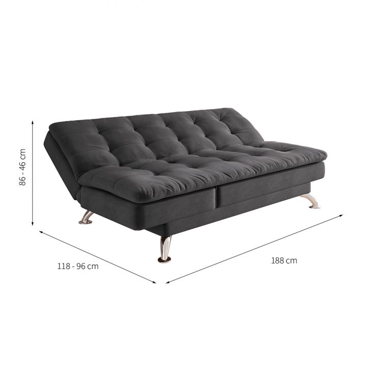 [OUTLET] Sofá-Cama Casal 3 Lugares Amanda Suede com Almofadas Cinza