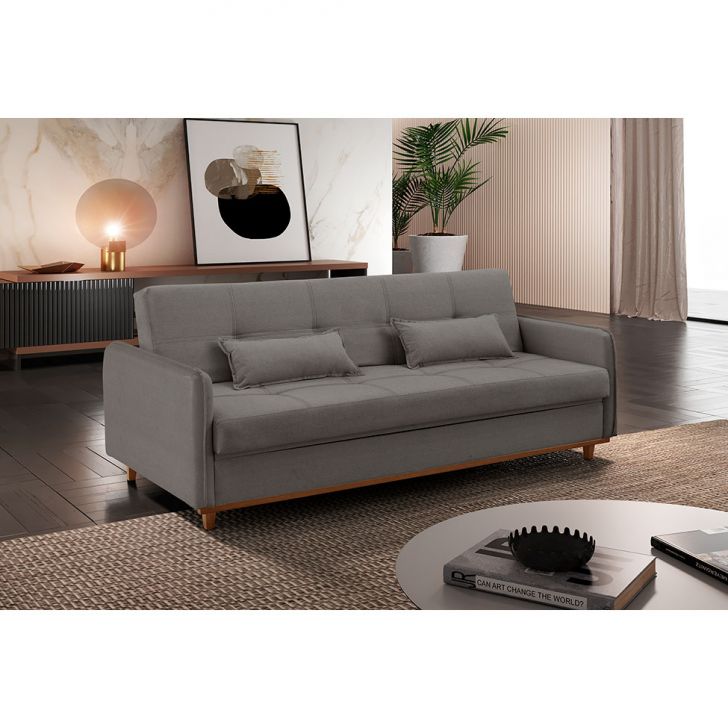 [OUTLET] Sofá-Cama Casal 3 Lugares Ipanema com Baú Linho Cinza