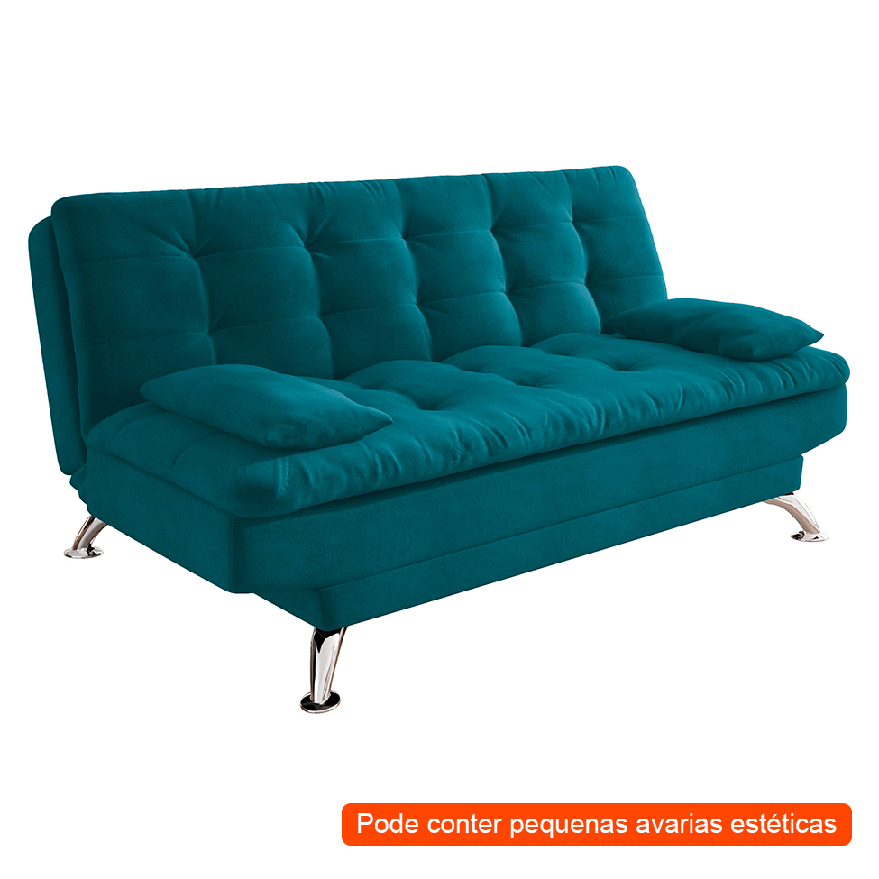 [OUTLET] Sofá-Cama Casal 3 Lugares Premium A2 Suede Azul Turquesa