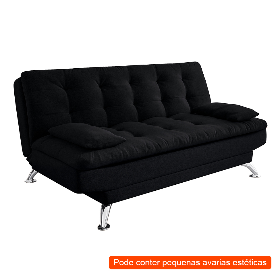 [OUTLET] Sofá-Cama Casal 3 Lugares Premium Suede Pés de Metal Preto