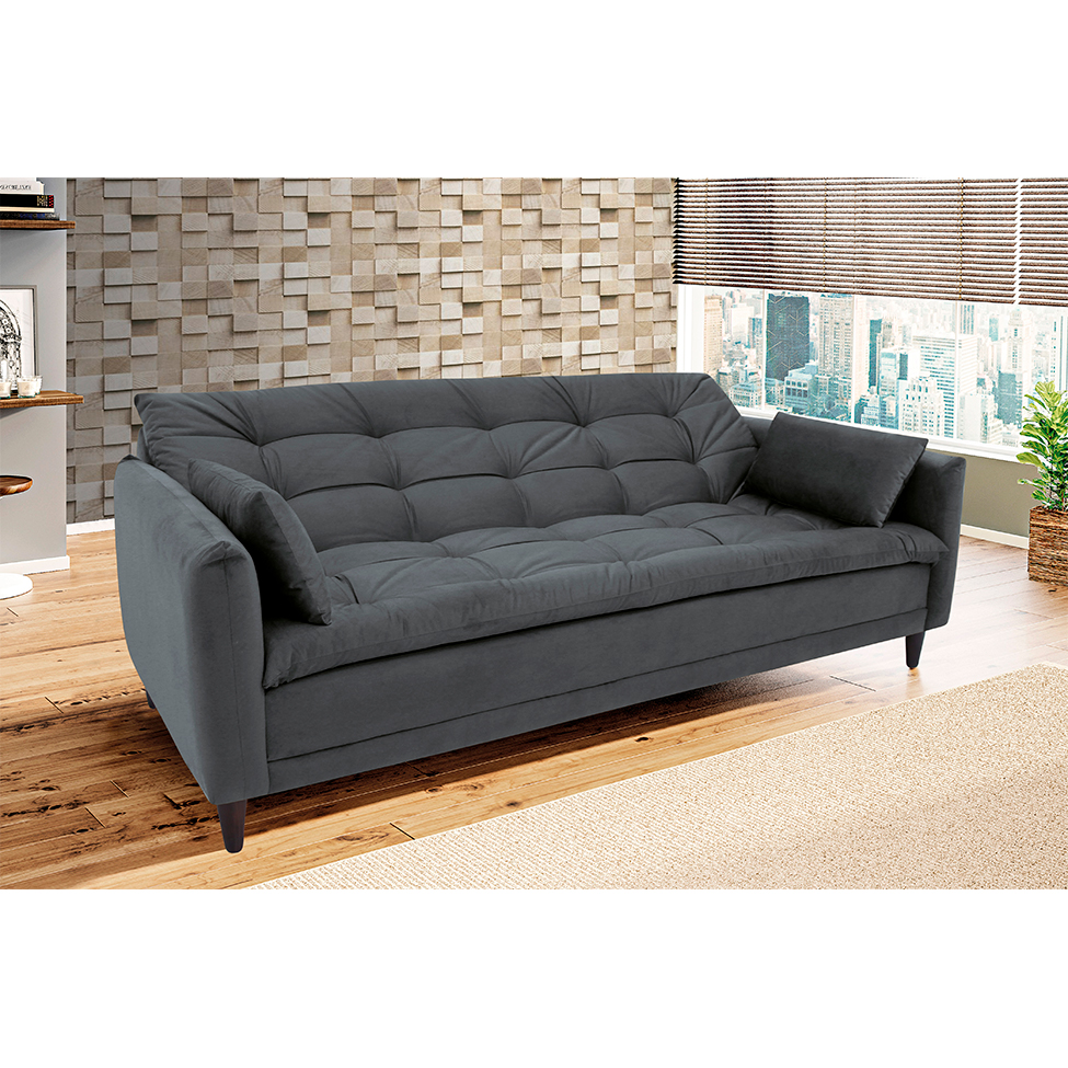 [OUTLET] Sofá-Cama Casal 3 Lugares Sofia Suede Grafite