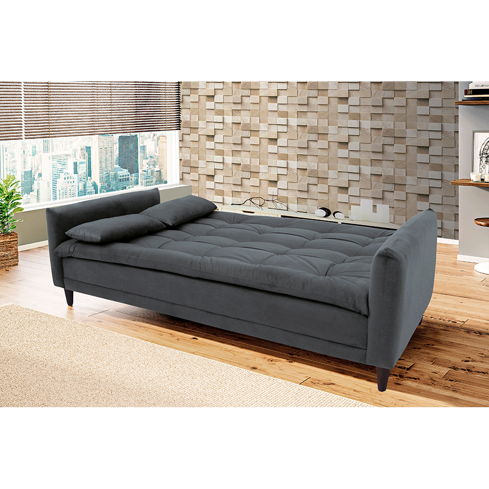 [OUTLET] Sofá-Cama Casal 3 Lugares Sofia Suede Grafite