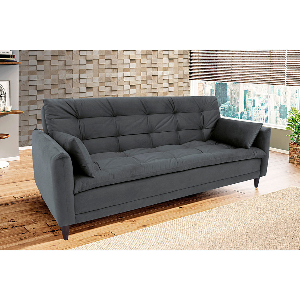 [OUTLET] Sofá-Cama Casal 3 Lugares Sofia Suede Grafite