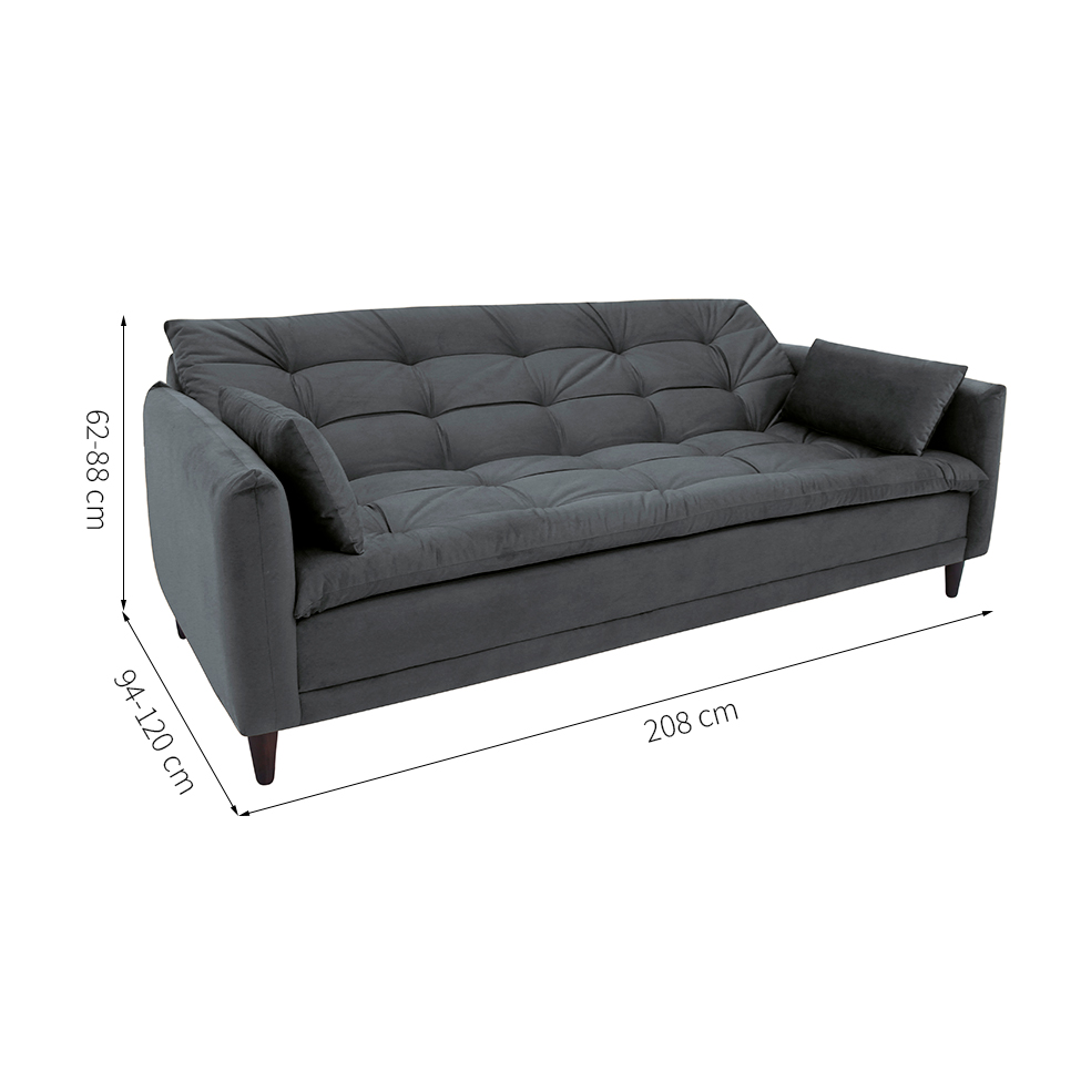 [OUTLET] Sofá-Cama Casal 3 Lugares Sofia Suede Grafite