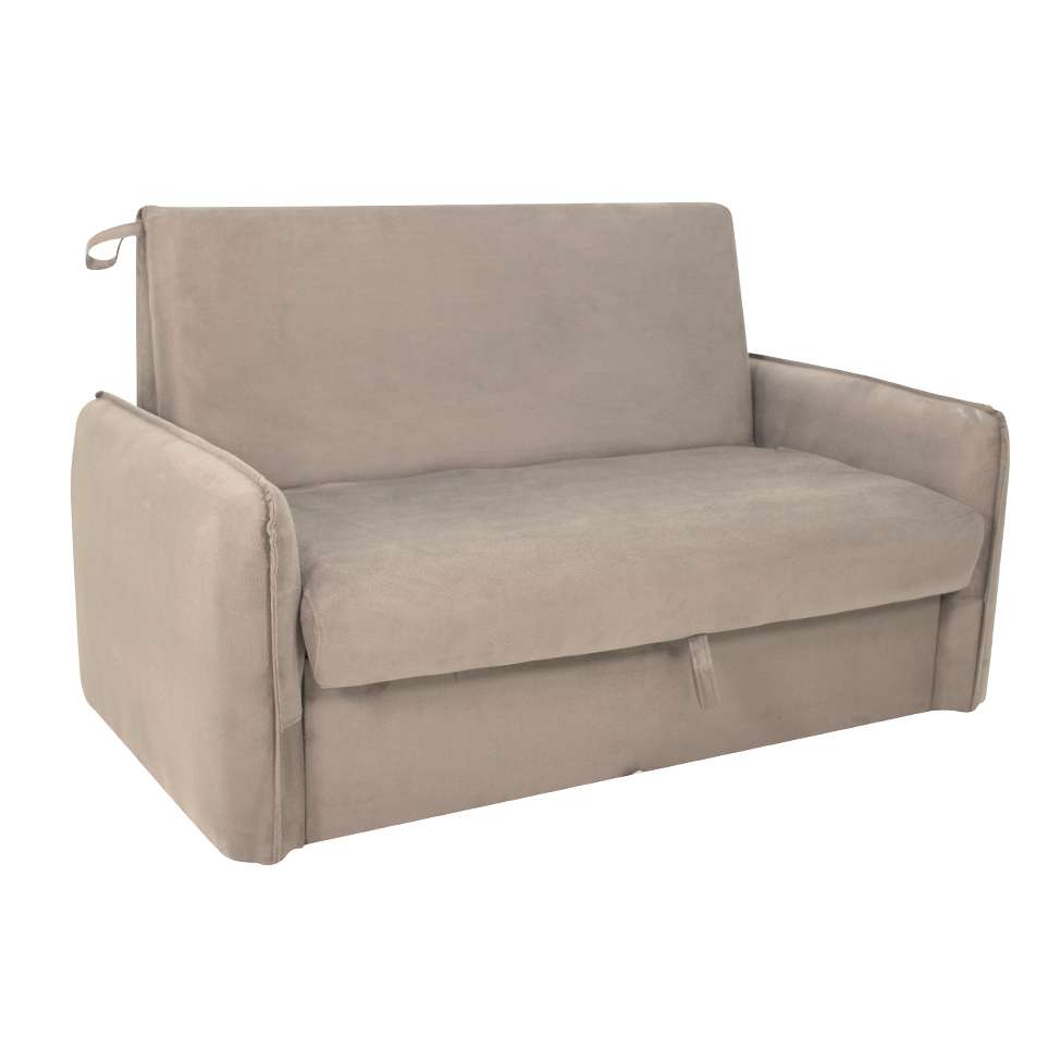 [OUTLET] Sofá-Cama Casal com Baú 2 Lugares Zaia Suede Bege