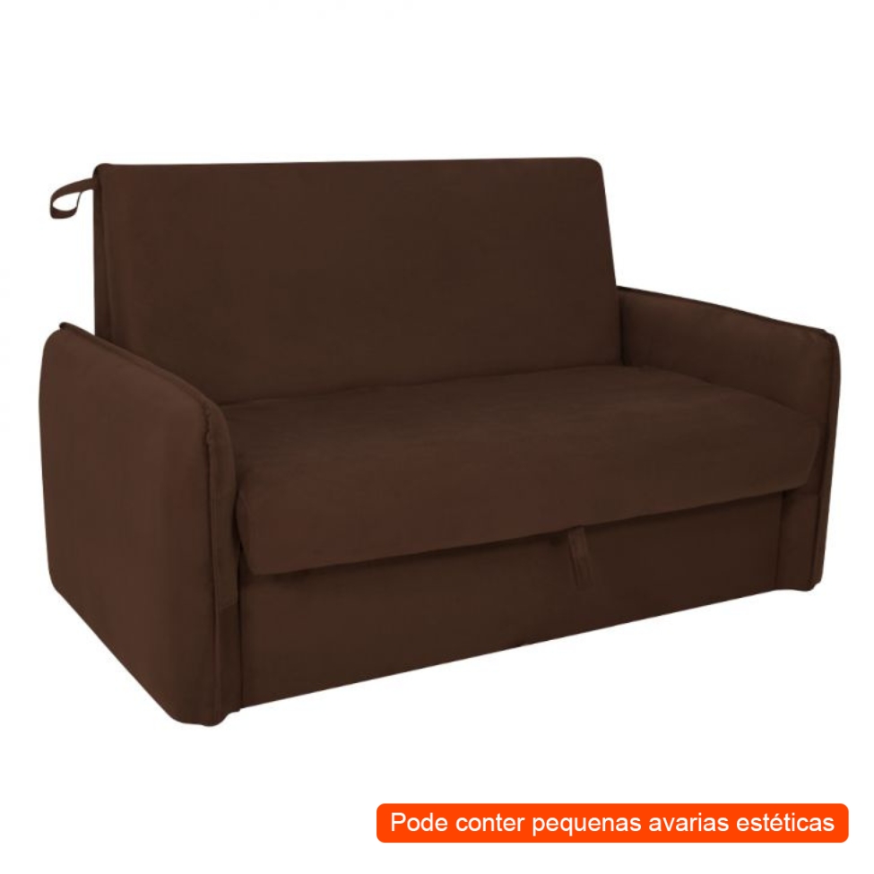[OUTLET] Sofá-Cama Casal com Baú 2 Lugares Zaia Suede Marrom