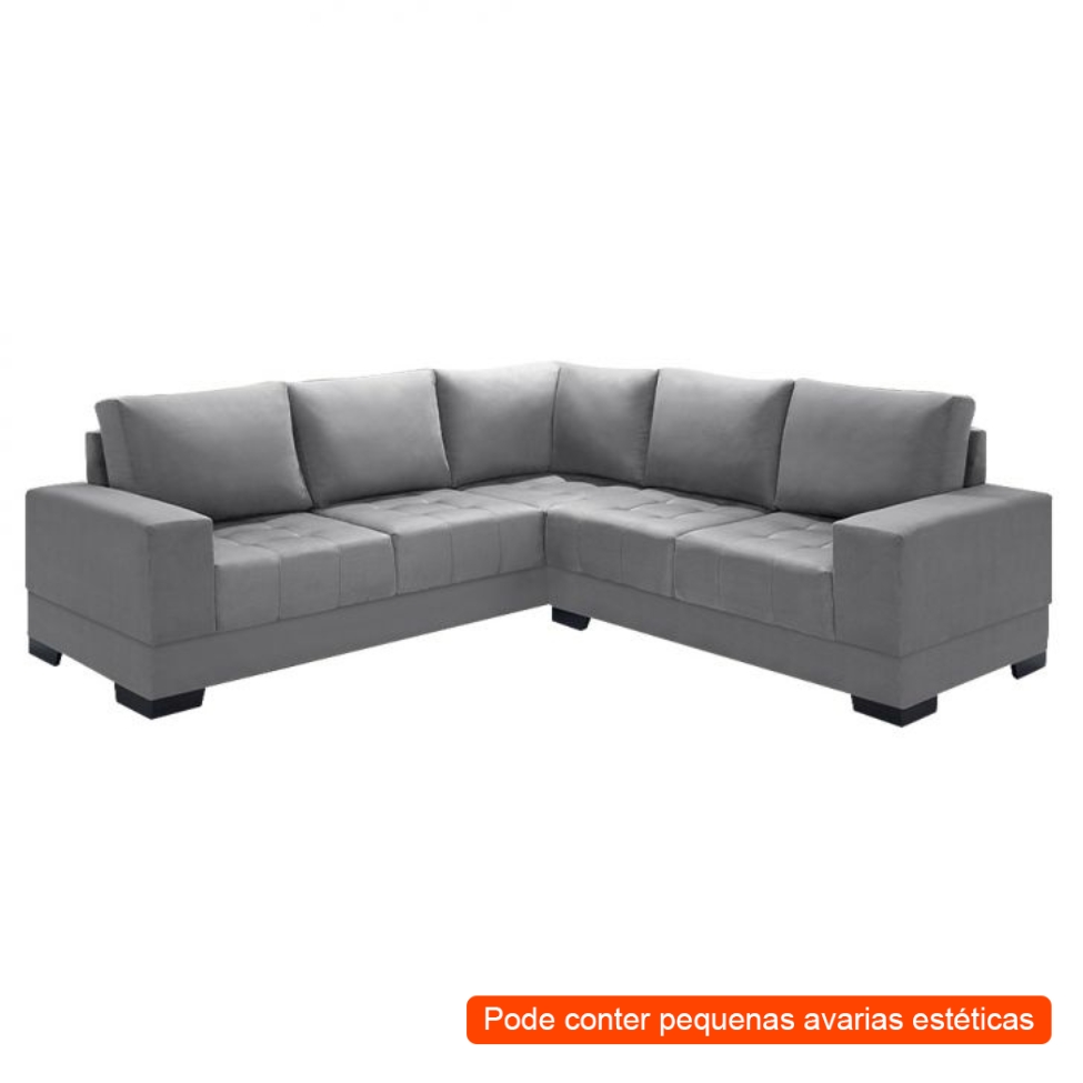 [OUTLET] Sofá de Canto 4 Lugares Patrícia Suede Cinza