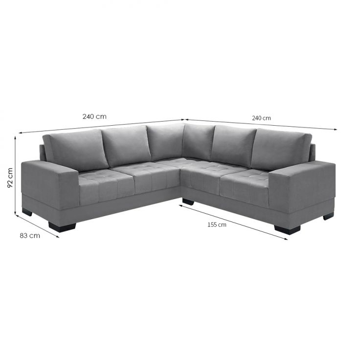 [OUTLET] Sofá de Canto 4 Lugares Patrícia Suede Cinza